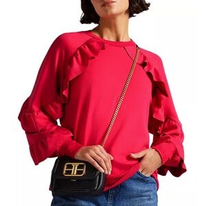 Ted Baker Beszie Frill Sweatshirt in Deep Pink- Size 2 Ted/US 6